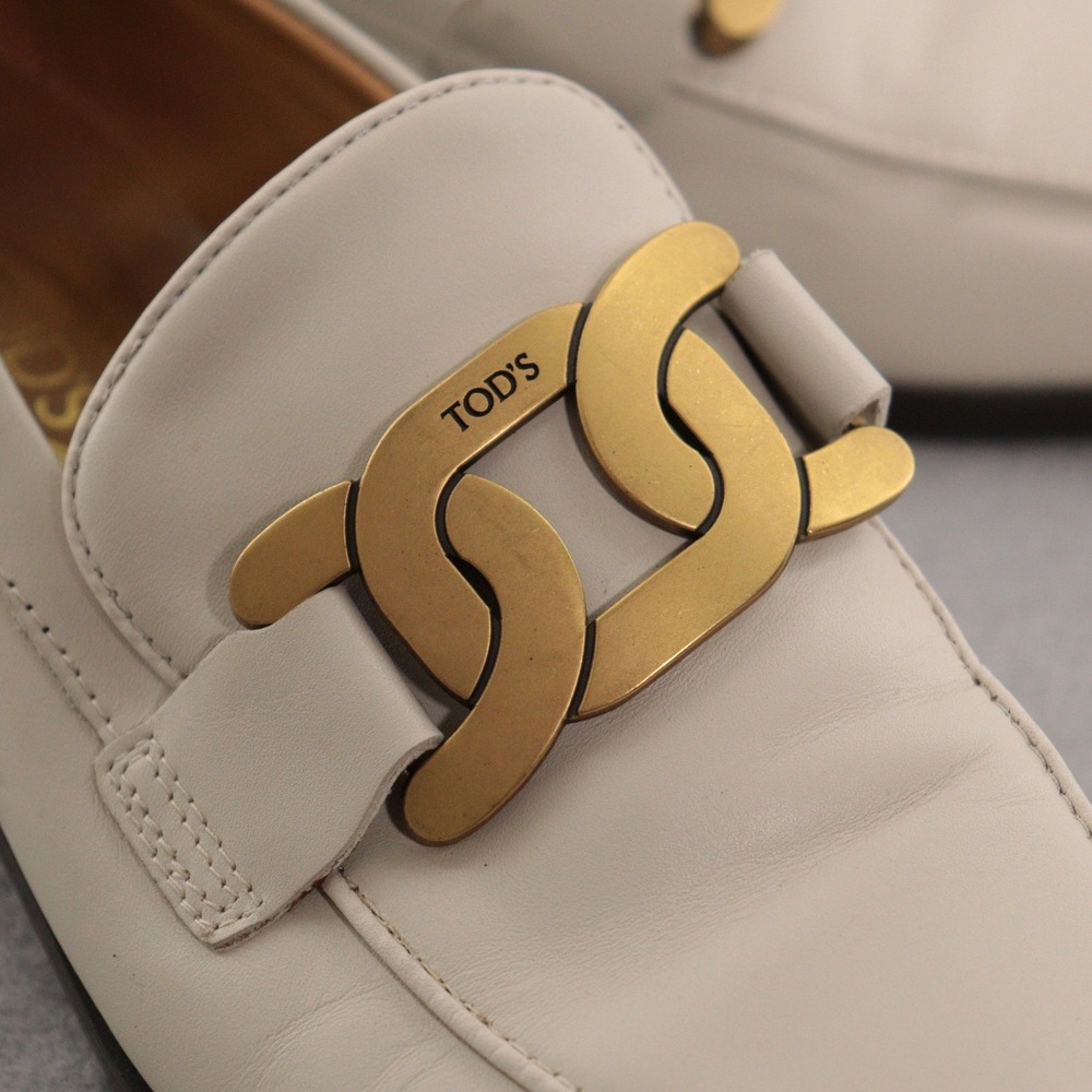 Tod's Heeled Loafers Kate Chain Link White Leather Women EU 36 US 6 - Picture 5 of 9
